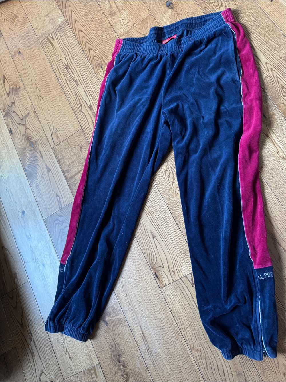 Navy and Pink/red velour Track Pants